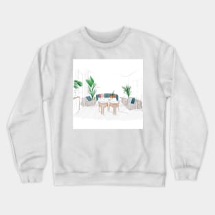 living floral garden in architecture interior wallpaper Crewneck Sweatshirt